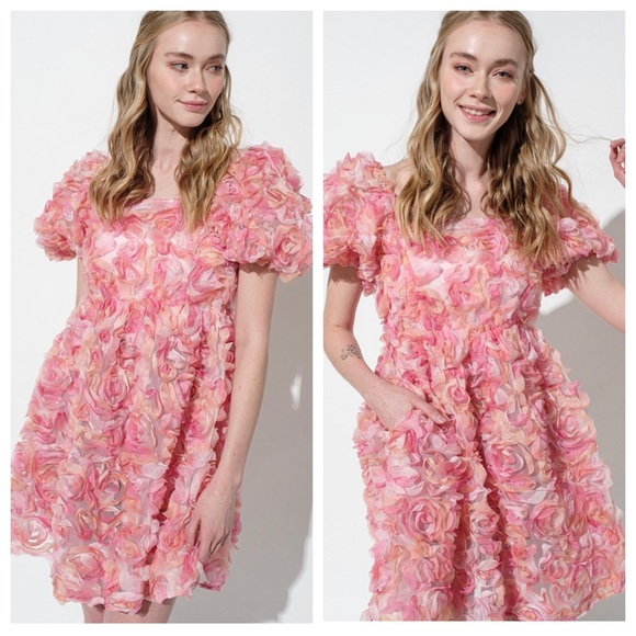 33 Most Fabulous 3D Flower Puff Sleeve Dress - Picture 3 of 6